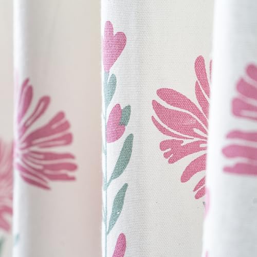 Image of Tranquebar Curtain Co. Cotton Curtains 8 Feet Long, 60-65% Room Darkening, Pink Floral Print, 8 Feet Curtains, 8 Feet Curtains, BackTab Loops, Design Mazzo (244 cm) - Set of 2
