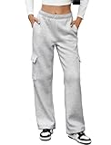Picture of MOYEE Womens Cargo Sweatpants High Waisted Straight Leg Fleece Lined Sweat Pants with 4 Pockets Light Grey