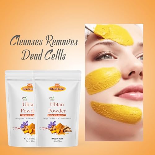 Image of Khadi 100% Pure Organic Haldi Ubtan Powder Face Pack for Face, Body-Fairness, Lightening, Glowing Skin, Remove Dead Skin, Turmeric Moisturizer with Pure Saffron (Pack Of 1, Ubtan) (100 GM)