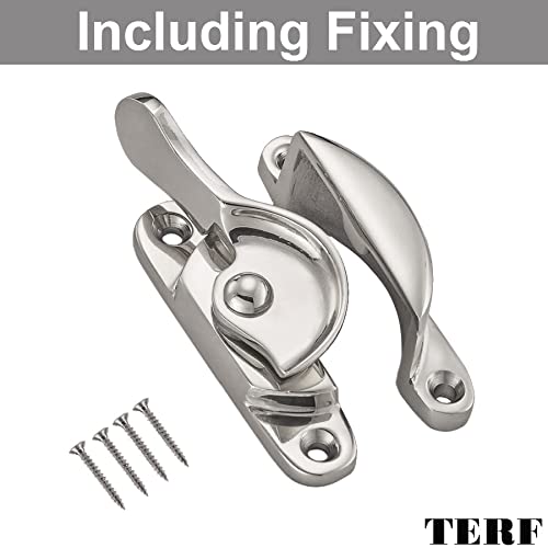 TERF® Traditional Polished Chrome Sash Window Lock Catch Latch Fitch Fastener With Fixing Screws For Wood Aluminium UPVC Vinyl Frames - Image 3