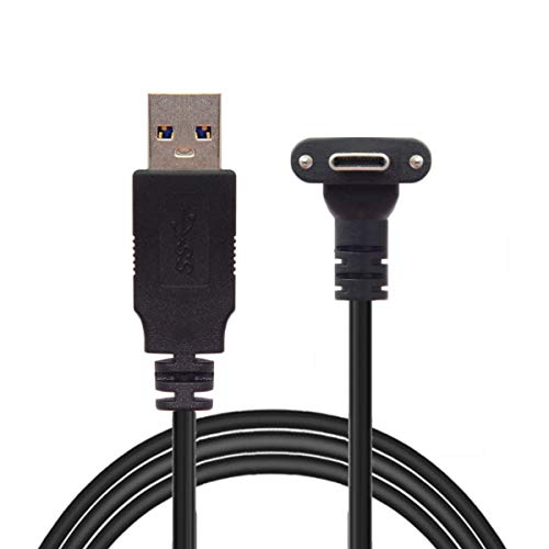 Cablecc Down Up - Cable de datos USB 3.1 tipo C con doble tornillo de bloqueo a USB 3.0 estándar de 90 grados para cámara (1,2 m)