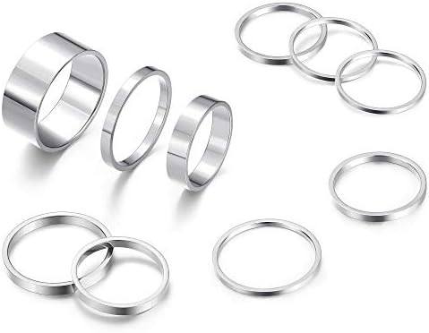 HAIAISO 3-10 Pcs Knuckle Rings Set Stainless Steel Ring Simple Smooth Finger Stackable Rings Set for Women Plain Band Rings