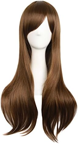 MapofBeauty 28"/70cm Women Side Bangs Long Curly Hair Cosplay Wig(Brown)