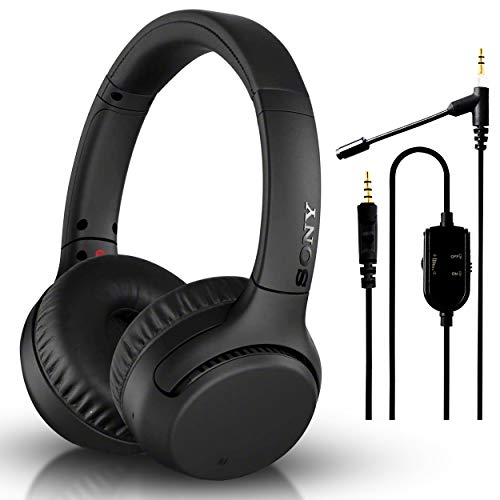Sony WHXB700/B Black Bluetooth Wireless On-Ear Headphones + NeeGo Attachable Microphone for Headphones - Gaming and Communication