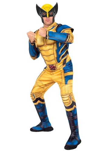 Jazwares MARVEL Deadpool 3 Adult Wolverine Qualux Costume - Classic Printed Yellow Suit and Mask Halloween Outfit X-Large