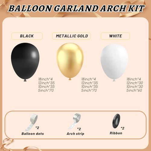Image of 412Pcs Black and Gold Balloons,18 12 10 5 Inch Different Size Black White Metallic Gold Latex Balloons for Graduation Birthday Wedding Party Decorations