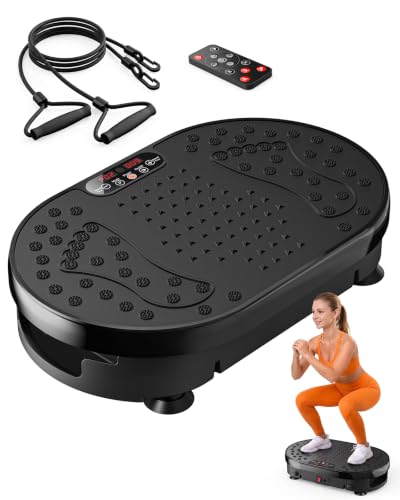HTM Vibration Plate, Vibration Plate for Lymphatic Drainage, 9 Modes & 120 Speeds, Shake Plate with Resistance Bands Slot & Remote, 300 Lbs Load, Fat Burning Weight Loss Home Fitness Workout