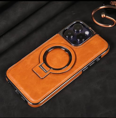 Coque en cuir pour iPhone 15 Pro Max avec support invisible et finition galvanisée chic