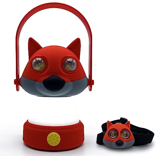 Outdoor Equipment LED Camping Lantern & Headlamp Set for Kids, FANT.LUX Battery Powered Night Light for Emergency, Hurricane, Lightweight Tent Lamp - Owl (Fox Set)