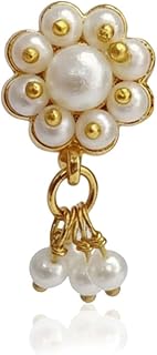 VAMA FASHIONS Gold Plated Maharastrian Marathi Nathni White Pearl Nose Ring Without Non Piercing Nosepin Bridal Pressing N...