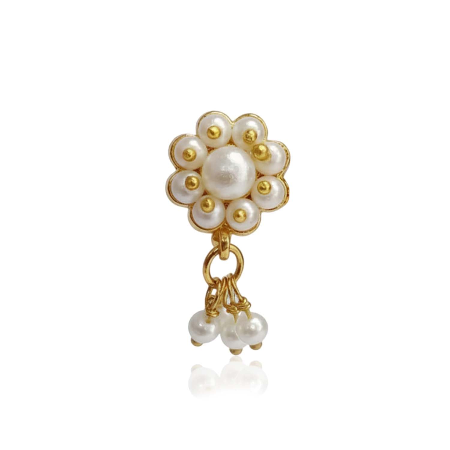 vama FASHIONS Gold Plated Maharastrian Marathi Nathni White Pearl Nose Ring Without Non Piercing Nosepin Bridal Pressing Nosering Clip on Nath Nathiya Pin For Women-picture-45