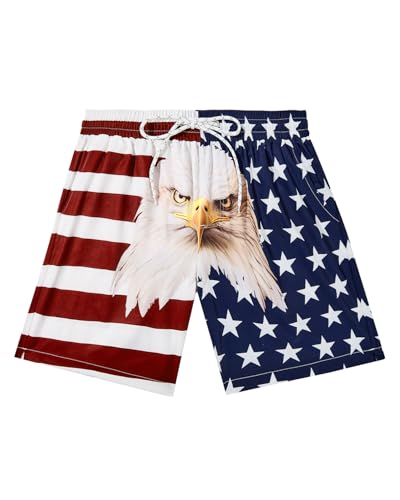 Mens American Flag Animal Print Swim Trunks – Quick Dry Patriotic Eagle USA Beach Shorts Eagle American Flag Medium