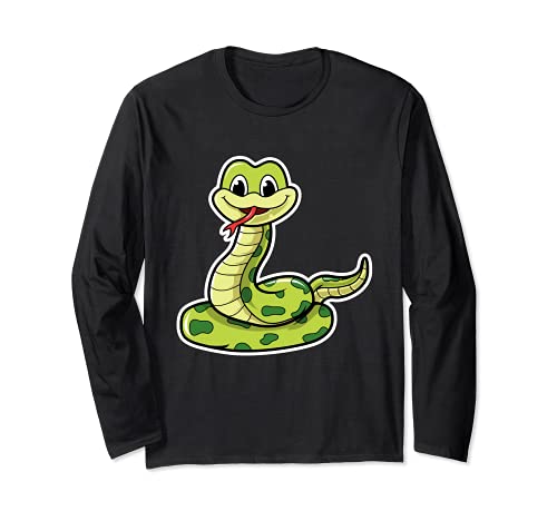 Cute Snake Cartoon Animal Reptile Long Sleeve T-Shirt, Black
