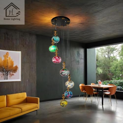 Image of HL Home Lighting Contemporary 7-Light Multicolor Glass Globes Cluster Hanging Light | Pendant Lamps