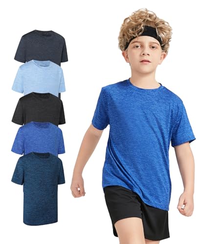 5 Pack Boys&Girls Athletic Quick Dry Short Sleeve Youth Performance Activewear T-Shirt for Kids