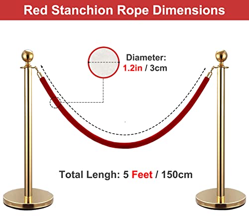 2 pacote de veludo vermelho corda com ganchos de ouro, barreira de segurança de cordas de veludo de
