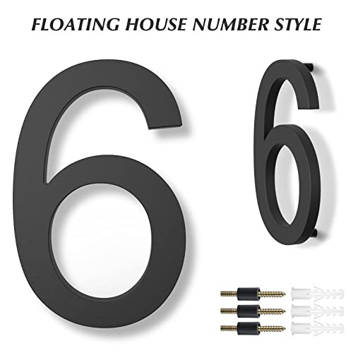 Dewel 8 Inch Floating Large House Numbers For Outside, Black Modern House Address Numbers Decor For 911 Visibility Signage With Nail Kits (House Number 6) #TOP1