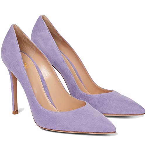 MOOMMO Women Sexy High Heels Pumps Pointed Toe Slip On 4 Inch Stilettos Leopard Classic Formal Dress Shoes Snakeskin Suede Leather Office Party Evening Dress Sandals Pumps Business Casual 4-11 M US