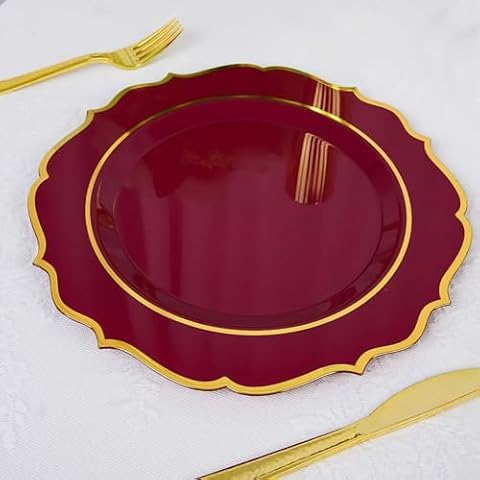 Efavormart 10 Pack | 10" Burgundy Plastic Dinner Plates Cover