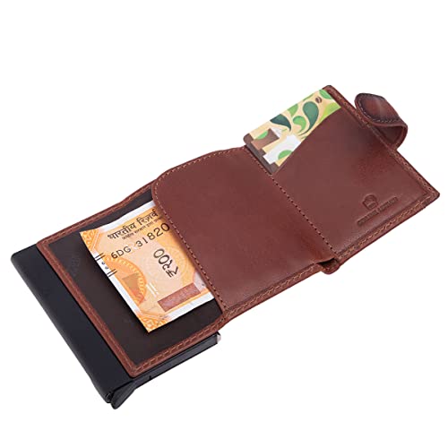 Image of Scudo Genuine Leather RFID Protected Slim Card Holder Wallet for Men /Leather Wallet for Men (Burnished) (Cognac)