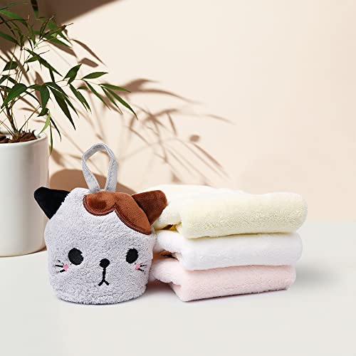 Pratique 4 Pack Cute Hand Towels, Bathroom Towels With Hanging Loop, Children Hand Towel Animals, Microfiber Coral Fleece Absorbent Hand Towel For Kitchen Bathroom Bedroom (4Pcs) #TOP5