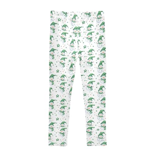 Girls' Athletic Leggings Ankle Length Yoga Dance Pants Kids Teen 4T Green Snowman2