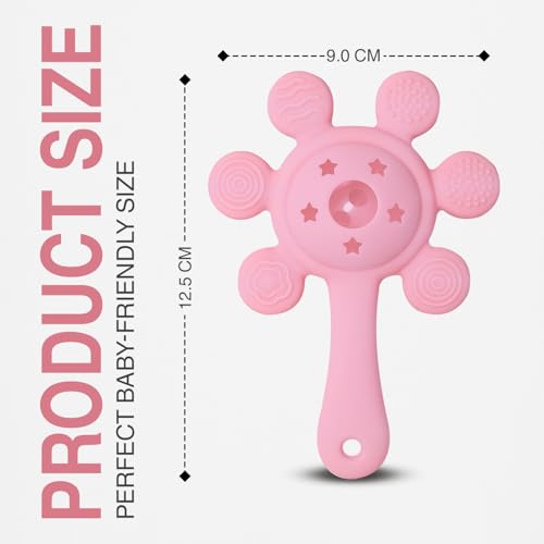 Image of Silicone Baby Teether & Rattle Toy - Soft & Safe for Infants, BPA-Free, Multi-Texture Design for Teething Relief & Early Development (Pink)