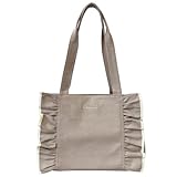 [ジゼル] トートバッグ 大きめ 大容量 帆布 キャンバス バッグ マザーズバッグ 肩掛け フリル レディース (グレージュ)