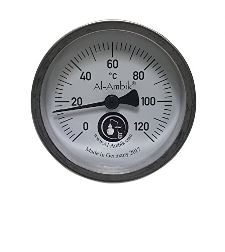 Al-Ambik® Thermometer zum Destillieren | ø6 cm Destillierthermometer | Deutsche Industrienorm Klasse 1 I Spezial Thermometer zum Destillieren I Temperaturmessgerät aufs Grad genau von 0-120°C