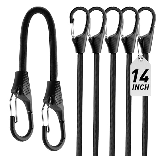 HORUSDY 5-Piece Heavy Duty Bungee Cords with Hooks, 14 Inch Premium Elastic Rope for Outdoor, Camping, Bike Rack, Tarps – Extra Strong Bungee Cord Assortment