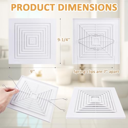 BP46 BP90 Bathroom Fan Cover Replacement Ceiling Fan Grille with Springs for Br-oan/Nu-tone Ventilation Fan, White Square Ceiling or Wall-Mount Exhaust Fan Fits Models 671, 663, 670, 675, 688, 689 - Thumbnail 2
