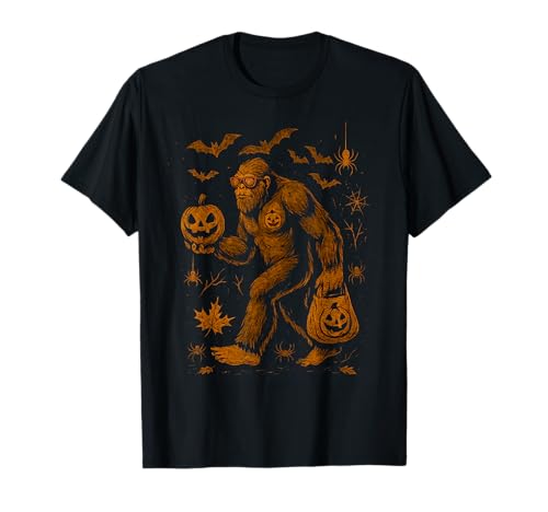 Funny Bigfoot Halloween con Calabaza y Vibraciones espeluznantes para niños y Hombres Camiseta