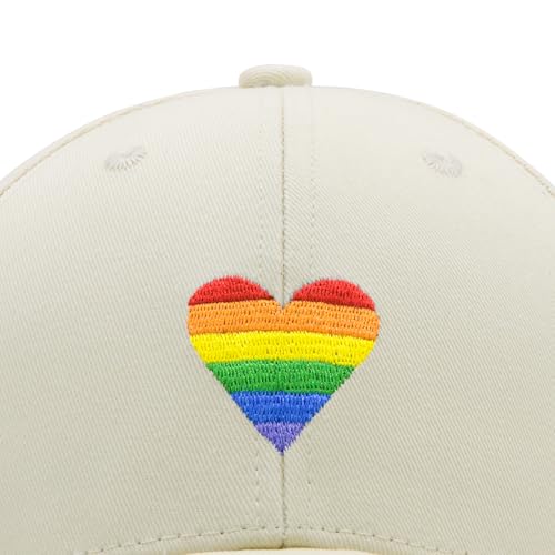 Image of LGBT Pride Baseball Hat, Embroidered Rainbow Heart Hat, Adjustable Gay Lesbian Love Cap for Men Women