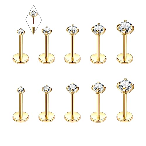 Image of Oveta Threadless Nose Stud Stainless Steel 20G 18G 16G Threadless Flat Back Tragus Earrings Labret Medusa Monroe Ashely Lip Piercing Jewerly Gold