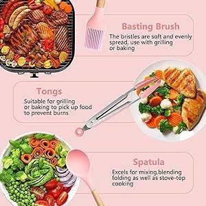 Image of Sakoraware Silicone Kitchen Utensils Spoon Spatula Cooking 12 Pcs Set | Baking Set | Non-Stick with Wooden Handle- BPA Free, Heat Resistant Item Flexible Non Toxic Silicon Cookware Tools with Holder