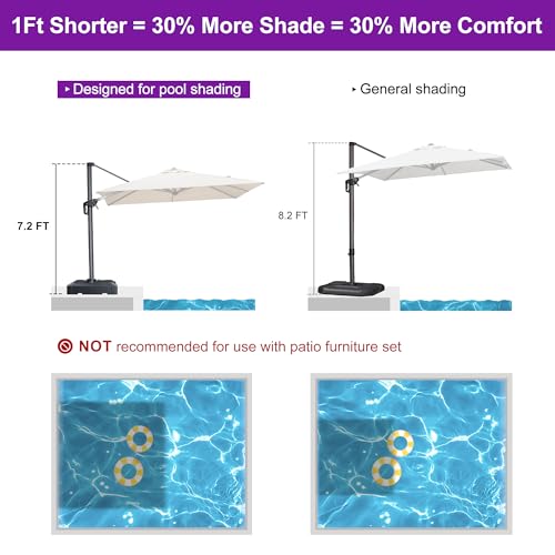 Image of PURPLE LEAF Poolside Shade Umbrella with Base 8' x 8' Seating Areas Beige
