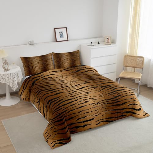 Image of Feelyou Black Brown Comforter Set Tiger Skin Bedding Set Toddler Size for Kids Adult Leopard Print Comforter Wild Animal Stripes Print Duvet Set Safari Cat Printed Room Decor 2Pcs Quilt Boys