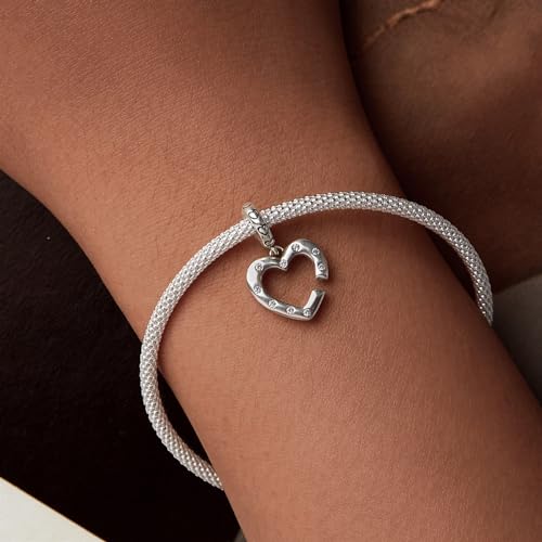 Abalorio de plata de ley 925 con corazón abierto elegante para mujer 6