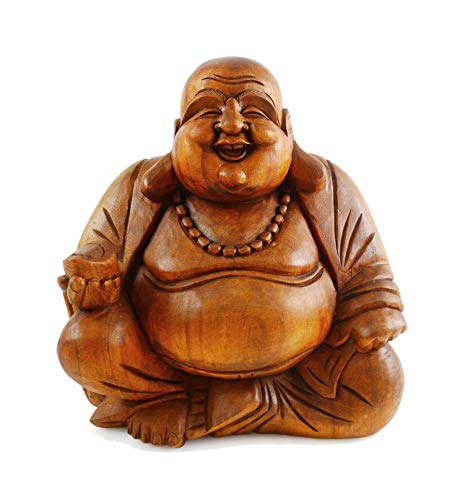 Coco Papaya Statue Bouddha Chinois Rieur en Bois sculpté Main 30cm