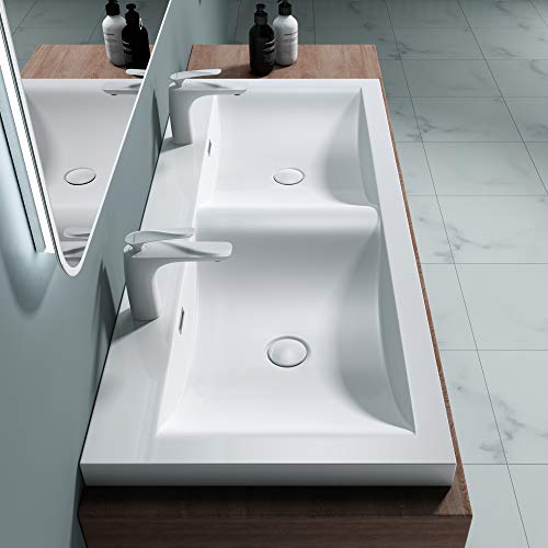 Double lavabo vasque 120cm fonte minérale solid surface encastrable 120x48
