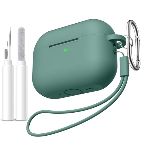 Ouwegaga Funda para AirPods Pro 3 Case 2025 - Resistente Silicona Antichoque Cover Compatible con Funda Apple AirPods Pro 3.ª Generación con Kit de Limpieza, Mosquetón & Cordón, LED Visible - Verde