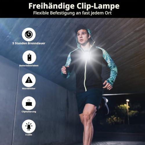 Yuragim LED Clip Lampe,Running Light Lauflicht LED Stirnlampe USB Wiederaufladbar Wasserdicht Kopflampe Kleinstirnlampe Brustlampe… – Ansicht 4