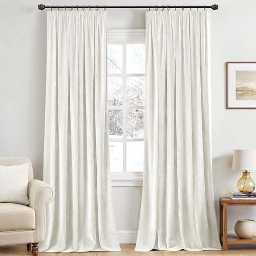 MIULEE Samtvorhang Kräuselband Blickdicht 2er Set Elfenbeinweiß 140x245cm | Samtvorhang schwer blickdicht, thermische Isolierung, Kräuselband, edler Look für Wohn- und Schlafzimmer