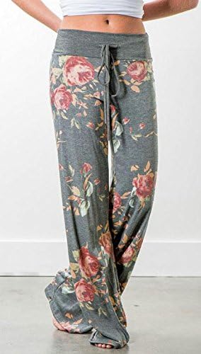 Image of Elsofer Women's Comfy Lounge Pants Soft Floral Pajama Pants Loose Drawstring Wide Leg Palazzo Pants for Sleep, Casual Wear
