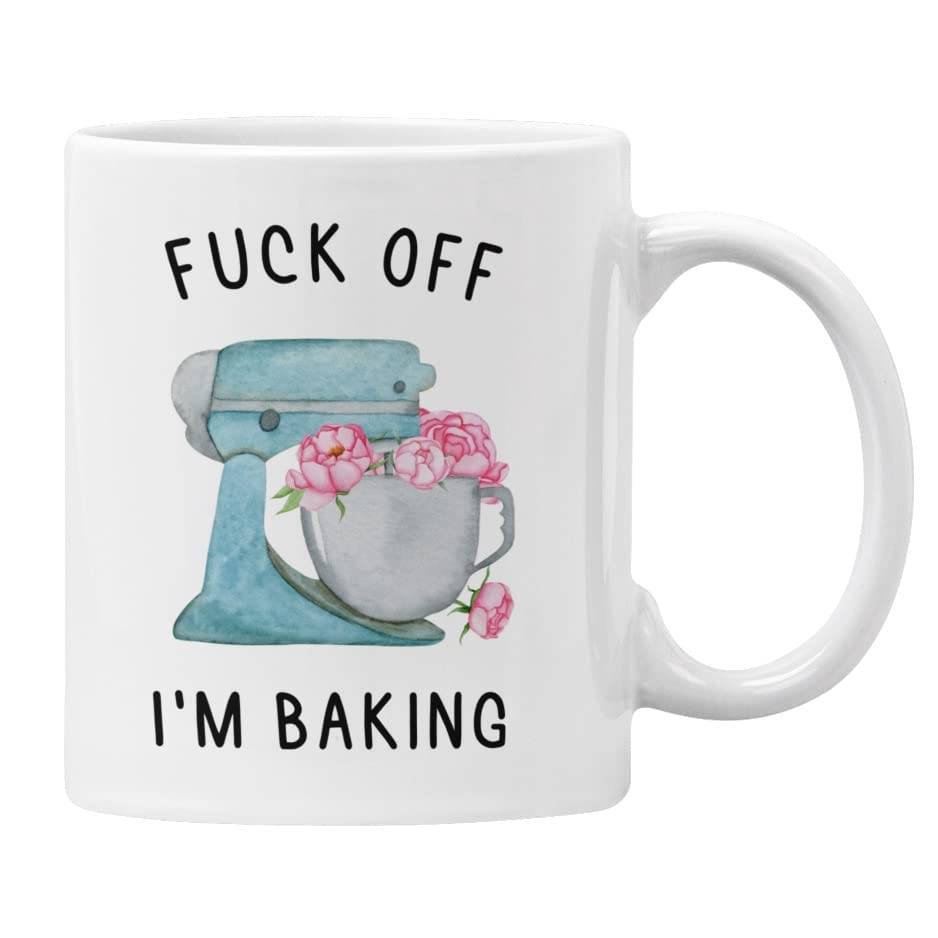 Plumfoolery F**k Off I'm Baking Mug Gift for Her Funny Profanity Cup (White)