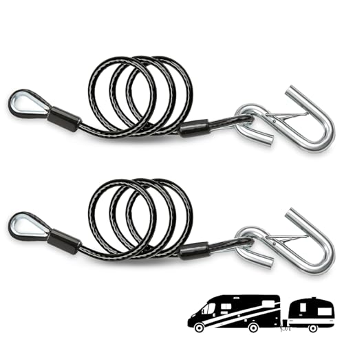 36' Trailer Safety Cable with Hooks, 5000 lbs Break Strength, 7/16' S-Snap Hook, 2-Pack Tow Strap Safety Chain for Trailer & Boat