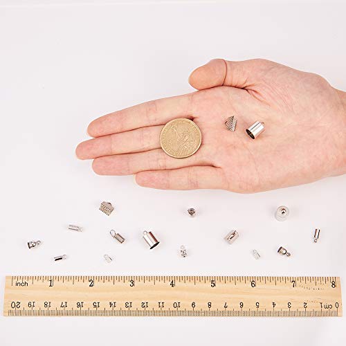 Sunnyclue 1 Box 160Pcs Glue In Barrel Tube End Caps Fold Over Crimp Cord Ends Ribbon Leather Fastern Clasp Clamps Ends Connectors Combination Jewelry Finding Supplies For Bracelet Diy Craft Making #TOP2