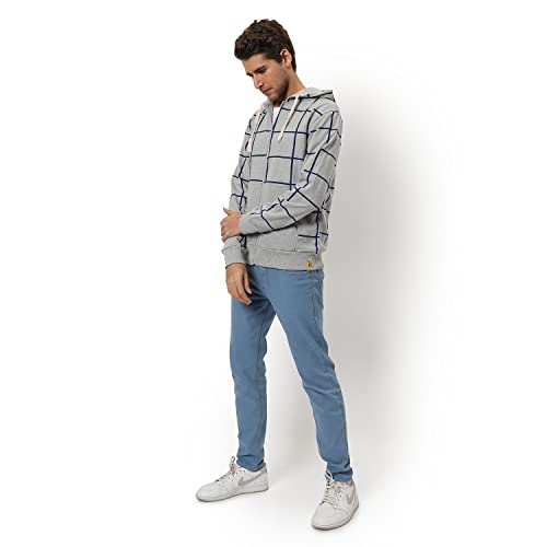 Image of CAHOOT Men's Dark Blue Zip-Front Hoodie with Contrast Drawstring for Casual Wear | Long Sleeve | Hooded Neck | Zipper Closure | Cotton Sweatshirt Crafted with Comfort Fit for Everyday Wear