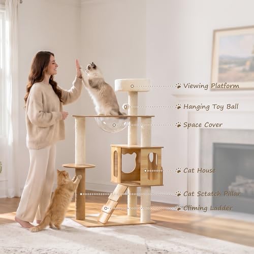 Torre para gatos madera moderna 46.5 pulg con juguete miniatura 6