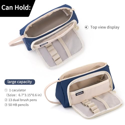 Image of EASTHILL Polyester Big Capacity Pencil Case Pouch Pen Case Simple Stationery Bag School College Office Organizer For Teens Girls Adults Student, Navy Xw, Simple, Blue
